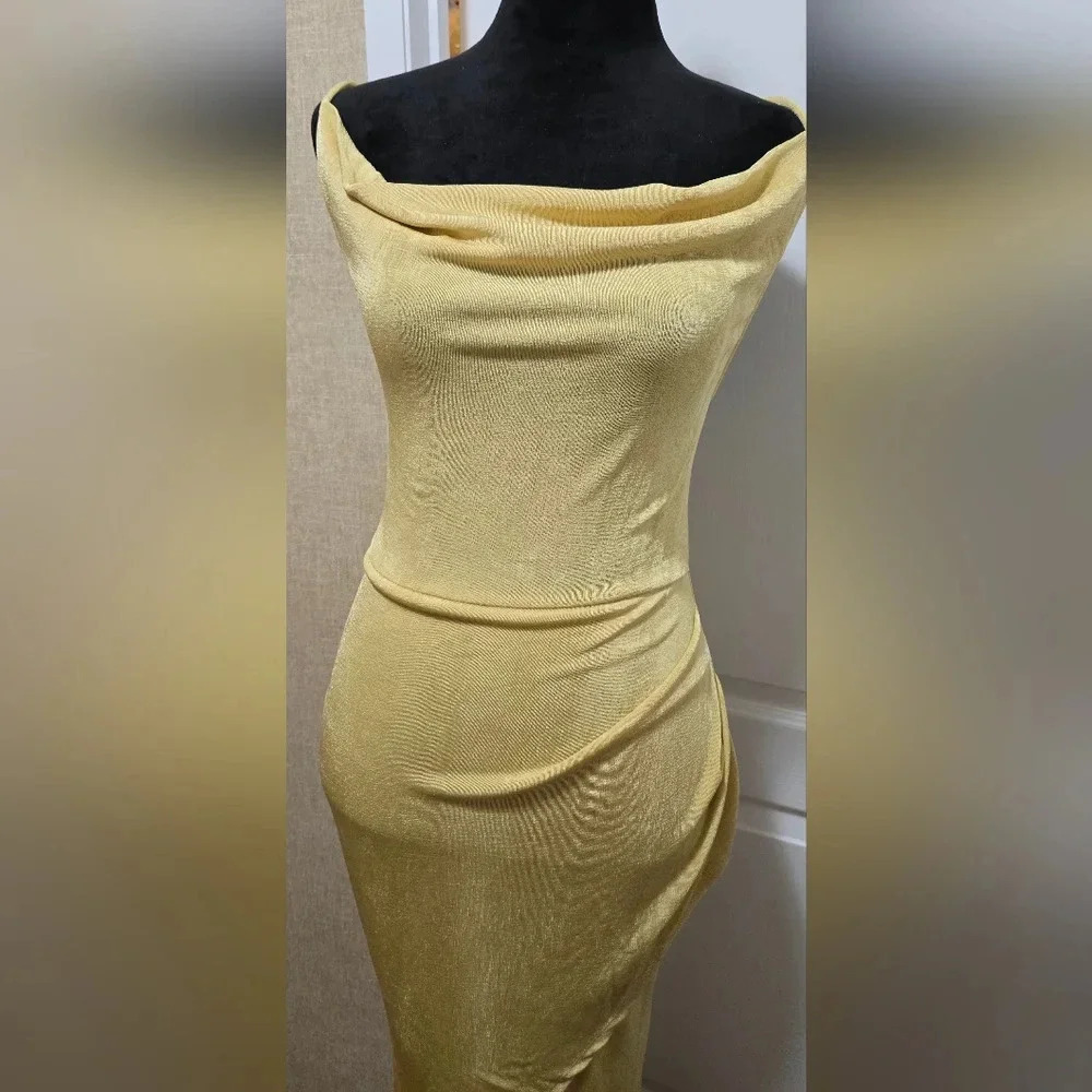 Cowl Neck Strappy Wrap Split Hemline Midi Dress L - Picture 6 of 9